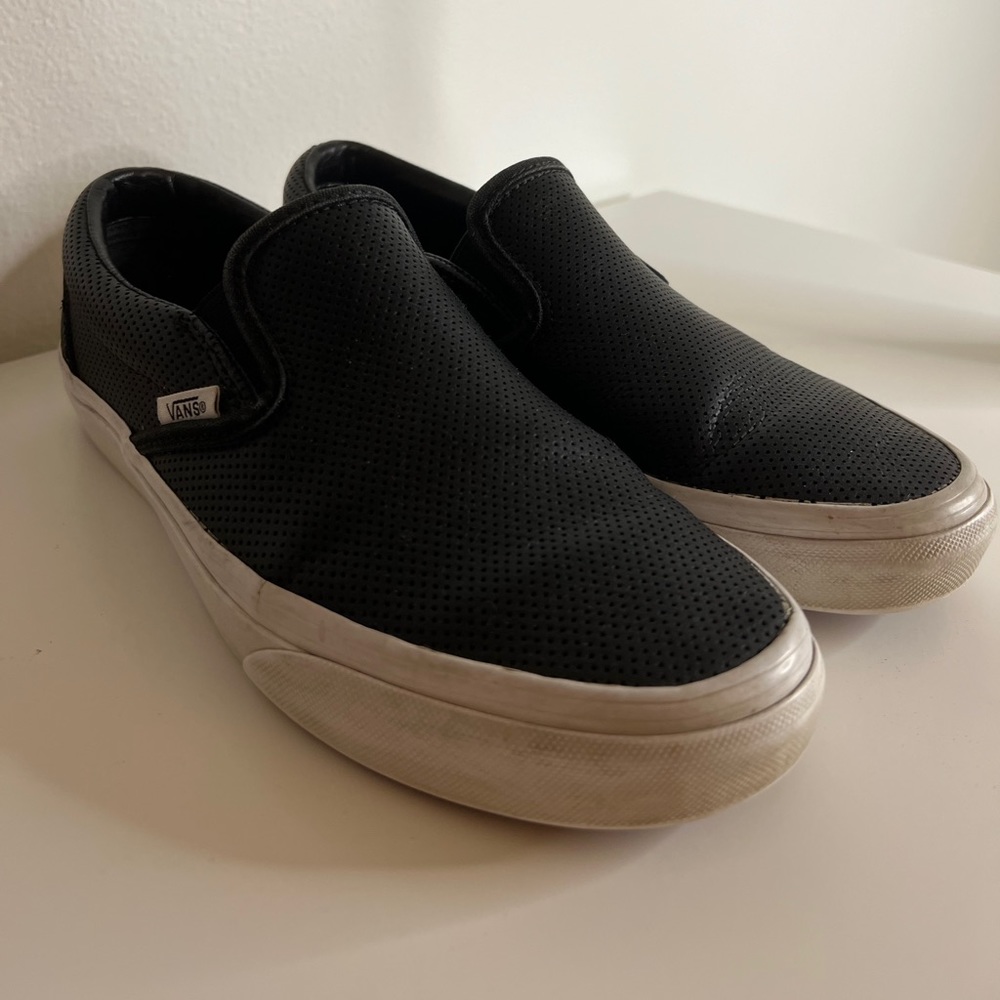 Black leather slip on vans